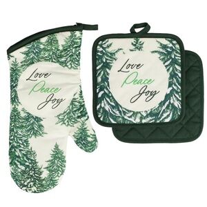 New Christmas House Winter Trees Kitchen Linen Set of 2